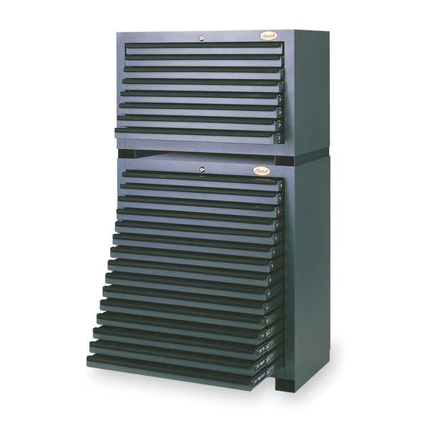 Huot Super Cabinet Combination Tool Chest/Cabinet, 15 Drawer, Gray, Steel, 34 in W x 19 in D x 38 in H - 13525