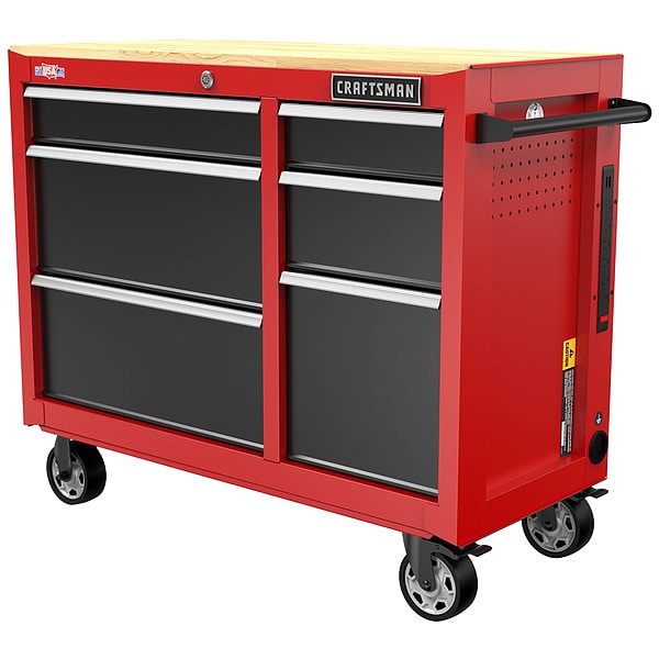 Craftsman S2000 Rolling Tool Cabinet, 6 Drawer, Black/Red, Steel, Wood, 41 in W x 18 in D x 34 in H - CMST34062RB