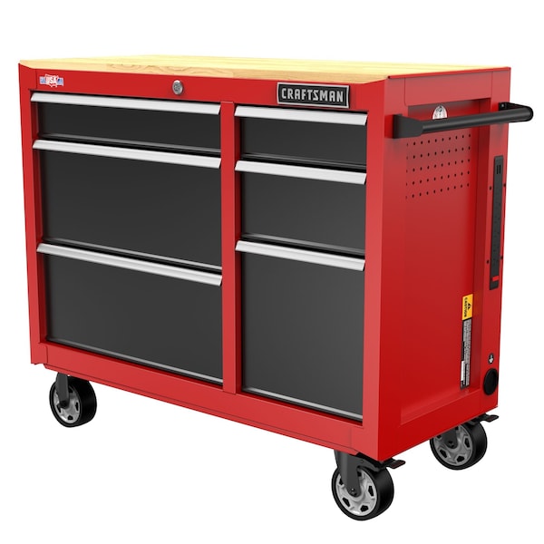 Craftsman S2000 Rolling Tool Cabinet, 6 Drawer, Black/Red, Steel, Wood, 41 in W x 18 in D x 34 in H - CMST34062RB