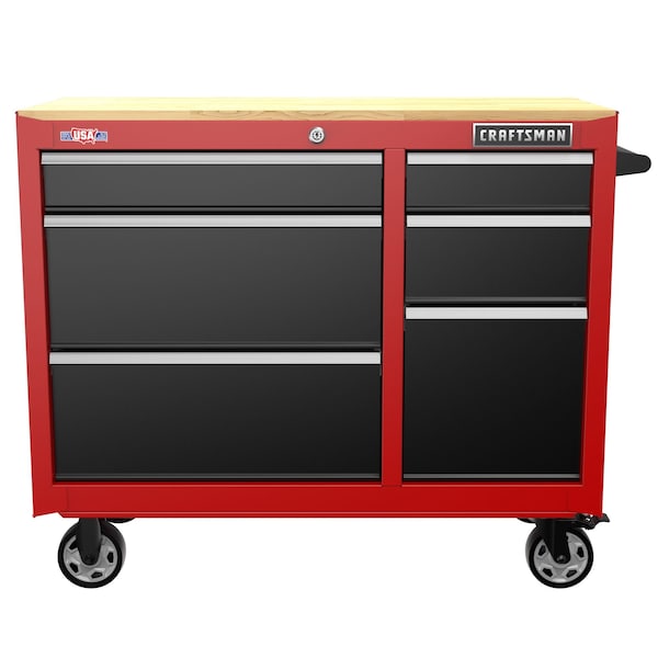 Craftsman S2000 Rolling Tool Cabinet, 6 Drawer, Black/Red, Steel, Wood, 41 in W x 18 in D x 34 in H - CMST34062RB