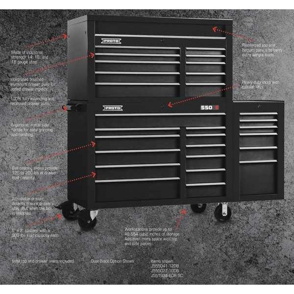 Proto 550S Series Top Chest, 10 Drawer, Blue, Steel, 50 in W x 25-1/4 in D x 27 in H - J555027-10BL