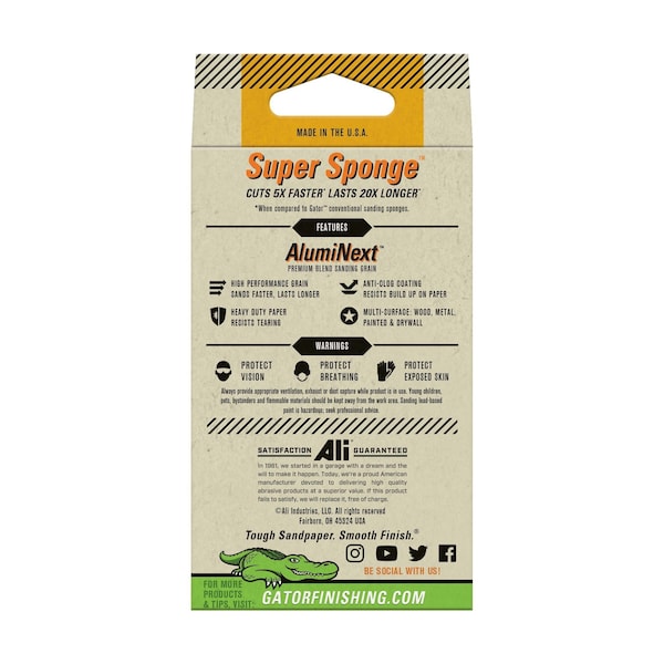 Esponja de lija súper AlumiNext de Gator Finishing, 400 grano extra fino - 7363