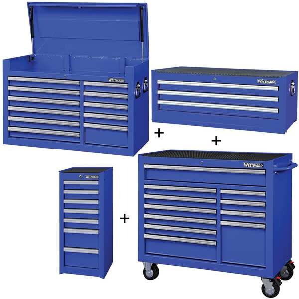 Westward WESTWARD Rolling Cabinet Kit, 32 Drawer, Blue, Steel, 57-1/2 in W x 19 in D x 82 in H - 361LP2