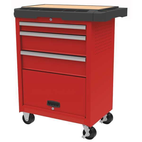 Westward WESTWARD Rolling Tool Cabinet, 3-Drawers, Gloss Red, 34.5" W x 19.5" D x 39.5" H - 31CE55