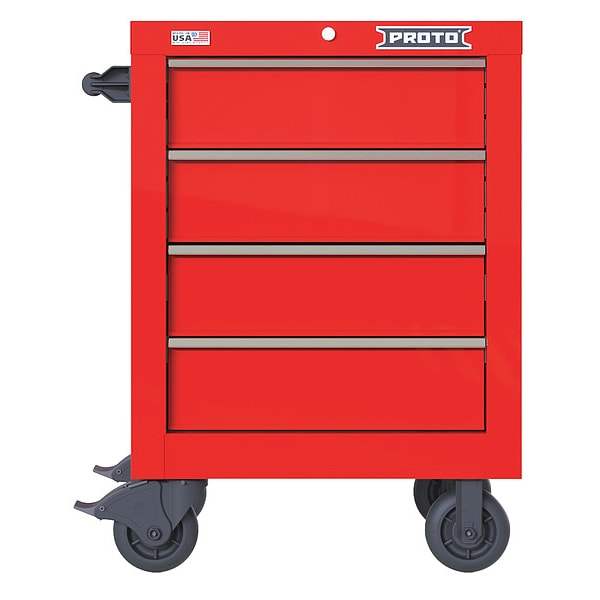 Proto Velocity Rolling Tool Cabinet, 4 Drawer, Red, Steel, 27 in W x 22-1/2 in D x 38-1/2 in H - JSTV2739RS04RD