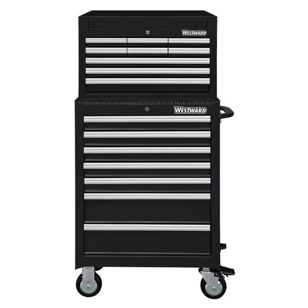 Westward WESTWARD Tool Chest & Cabinet Combination, 16-Drawers, Powder Coated Black, 27" W x 18" D x 56" H - 7CY08