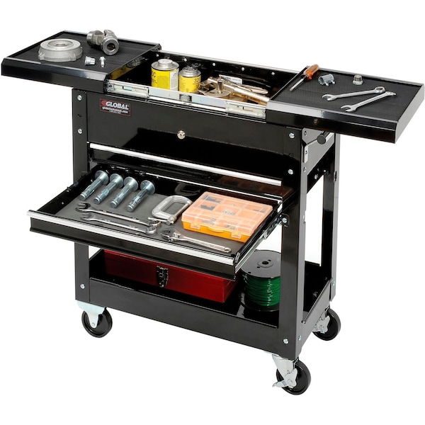 Global Industrial Tool Cart, 2 Drawer, Black, Steel, 14-1/2 in D x 32-3/4 in H - 534155