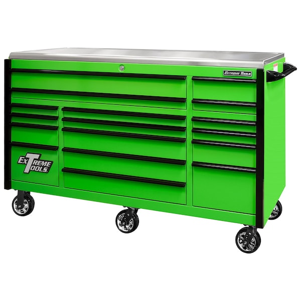 Extreme Tools Roller Cabinet, 17 Drawer, Green, 72 in W x 30 in D - EX7217RCQGNBK