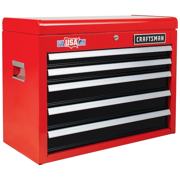 Craftsman 2000 Series Tool Chest, 5 Drawer, Black/Red, Metal, 26 in W x 12 in D x 19-3/4 in H - CMST98214RB