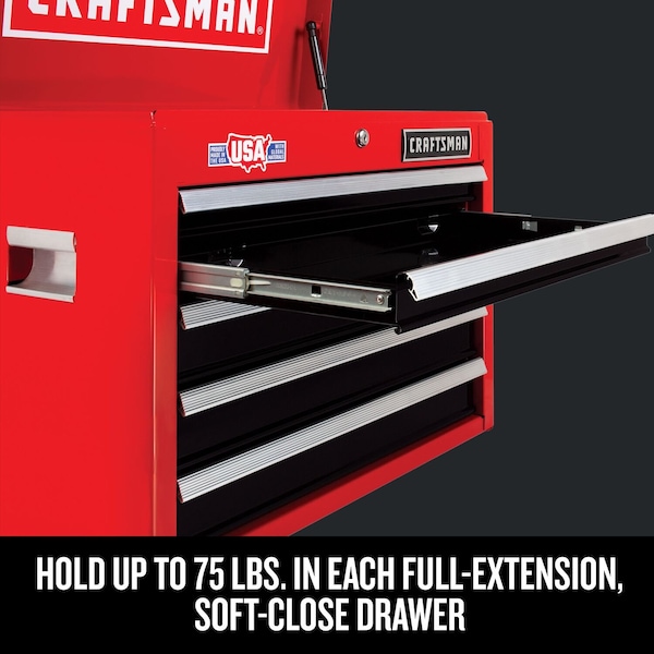 Craftsman 2000 Series Tool Chest, 5 Drawer, Black/Red, Metal, 26 in W x 12 in D x 19-3/4 in H - CMST98214RB