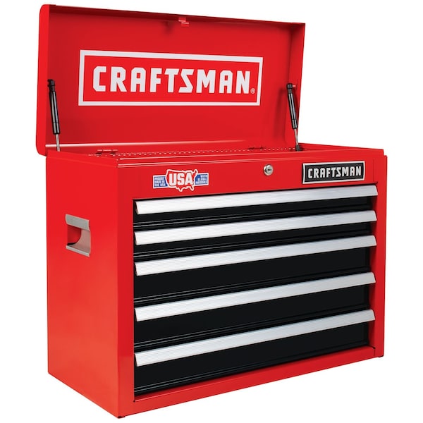 Craftsman 2000 Series Tool Chest, 5 Drawer, Black/Red, Metal, 26 in W x 12 in D x 19-3/4 in H - CMST98214RB