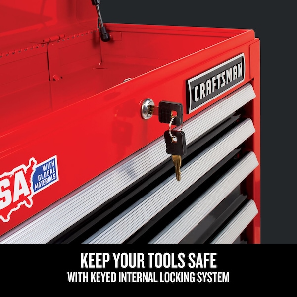 Craftsman 2000 Series Tool Chest, 5 Drawer, Black/Red, Metal, 26 in W x 12 in D x 19-3/4 in H - CMST98214RB