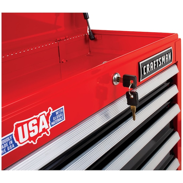 Craftsman 2000 Series Tool Chest, 5 Drawer, Black/Red, Metal, 26 in W x 12 in D x 19-3/4 in H - CMST98214RB