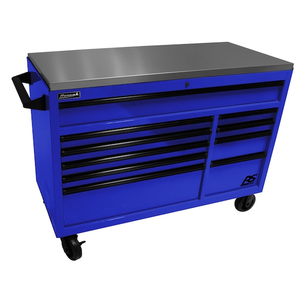 Homak 54in RS Pro 10-Drawer Roller Cabinet with ss top-Blue - BL04054014