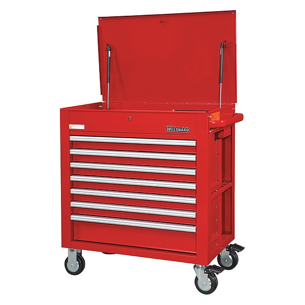 Westward WESTWARD Tool Utility Cart, 7-Drawers, Powder Coated Red, 36" W x 22" D x 39" H - 55NJ78