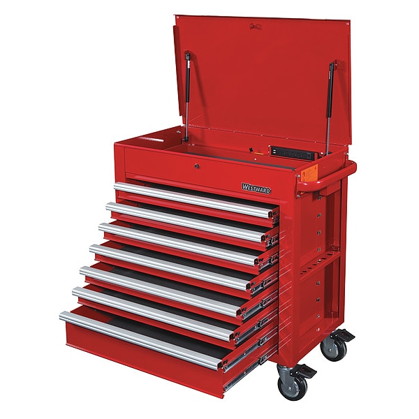 Westward WESTWARD Tool Utility Cart, 7-Drawers, Powder Coated Red, 36" W x 22" D x 39" H - 55NJ78