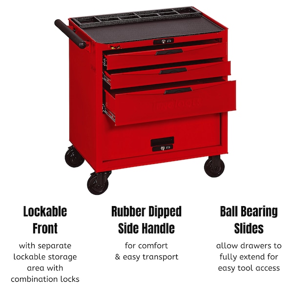 Teng Tools 8 Series Roller Cabinet, 3 Drawer, Red, Steel, 26 in W x 18 in D x 30 in H - TCW803NU