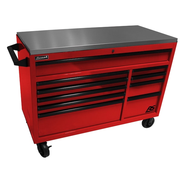 Homak 54in RS Pro 10-Drawer Roller Cabinet with ss top-Red - RD04054014