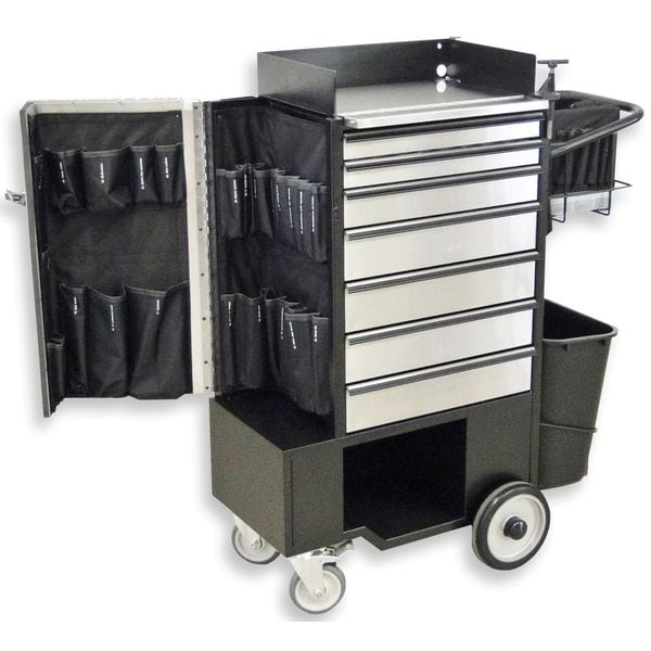 Flexcart FC-100 Tool Utility Cart, 7 Drawer, Black, Stainless Steel, 14-1/4 in W x 37-1/2 in D x 45 in H - FC100-ECSS-NT