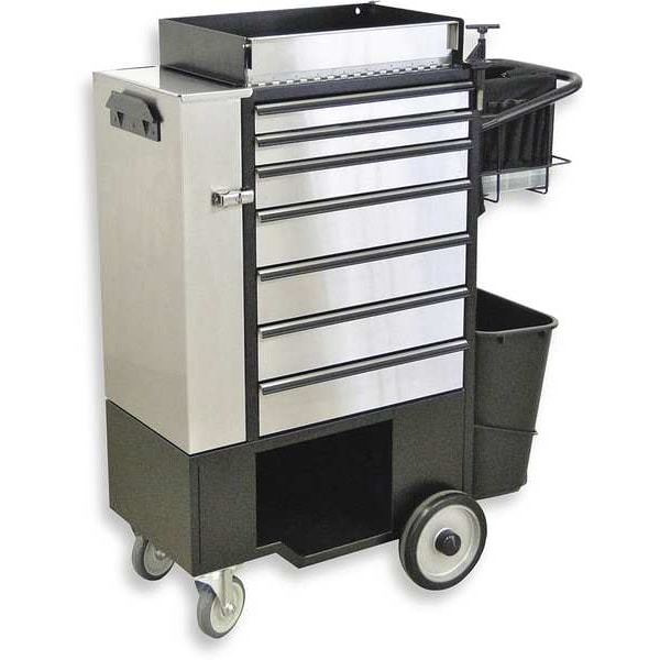 Flexcart FC-100 Tool Utility Cart, 7 Drawer, Black, Stainless Steel, 14-1/4 in W x 37-1/2 in D x 45 in H - FC100-ECSS-NT