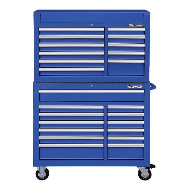 Westward WESTWARD Tool Chest and Cabinet Combination, 24-Drawers, Powder Coated Blue, 42" W x 19" D x 67" H - 7CY36