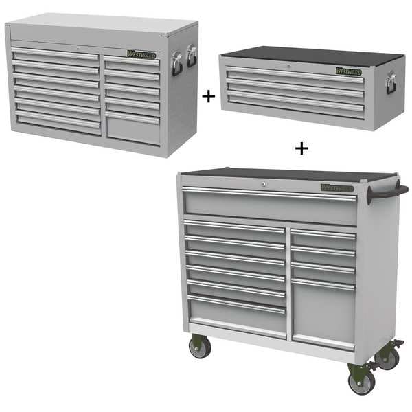 Westward WESTWARD Rolling Cabinet Kit, 25-Drawers Total, Stainless Steel, 45" W x 19" D x 81.5" H - 361LN0