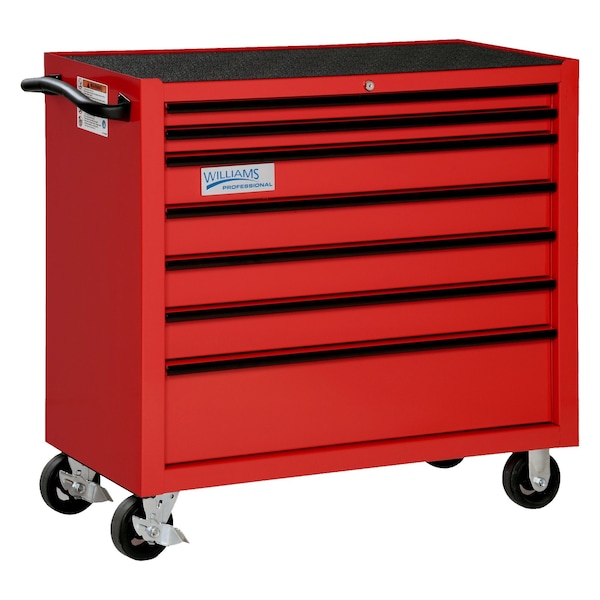 Williams Rolling Cabinet, 7 Drawer, Red, Steel, 40 in W x 20 in D x 38 in H - W40RC7