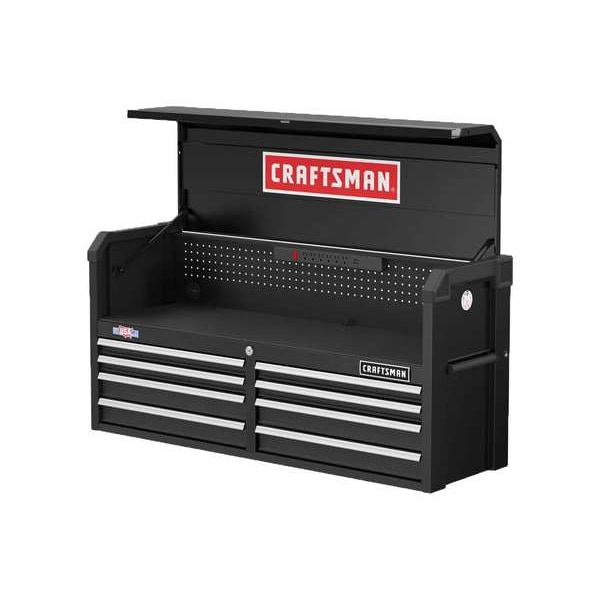 Craftsman S2000 Tool Chest W/ Light & Divider, 8 Drawer, Black, 54 in W x 19 in D x 27-1/2 in H - CMST35282BK