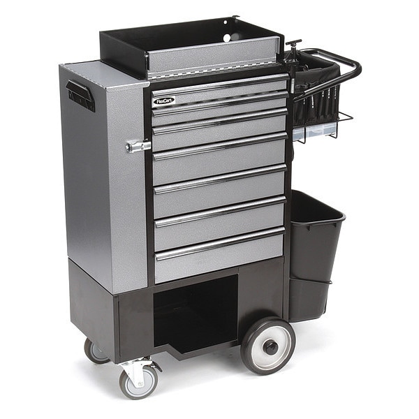 Flexcart FC-100 Tool Utility Cart, 7 Drawer, Black, Steel, Aluminum, 14-1/2 in W x 14 in D x 45 in H - FC-100CSNT