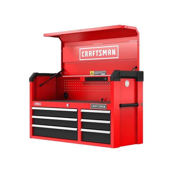 Craftsman S2000 Tool Chest W/ Light & Divider, 6 Drawer, Red, 44 in W x 19 in D x 27-1/2 in H - CMST34162RB