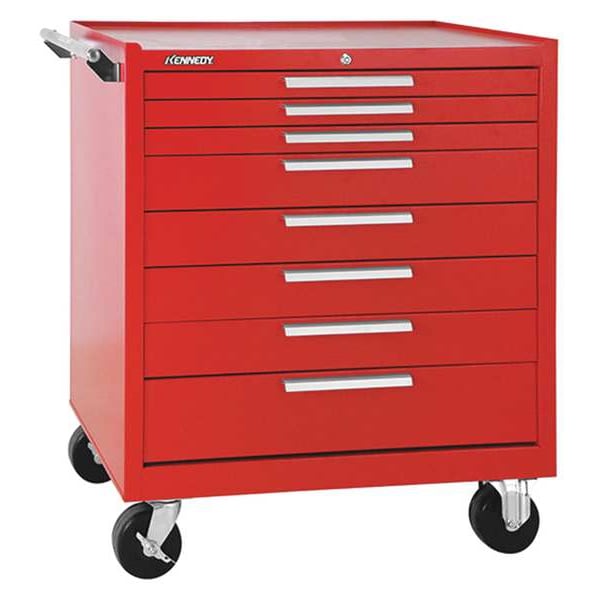 Kennedy K2000 Series Rolling Tool Cabinet, 8 Drawer, Red, Steel, 34 in W x 20 in D x 39 in H - 348XR