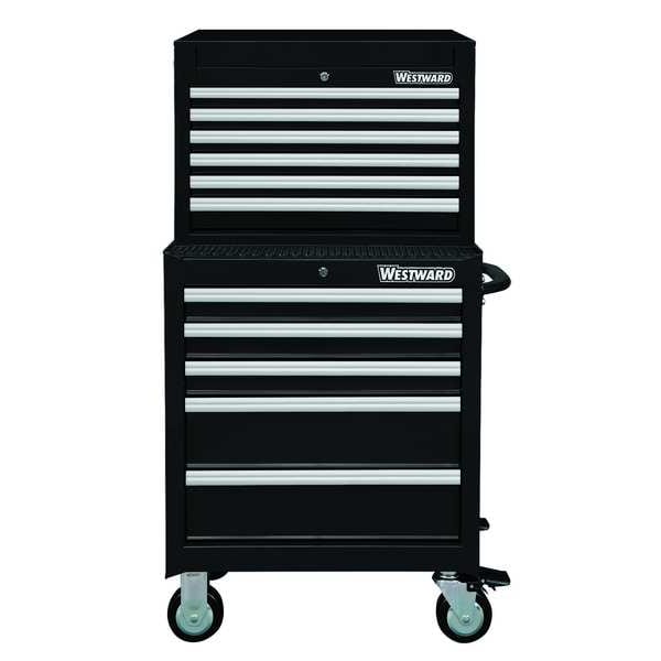 Westward WESTWARD Tool Chest & Cabinet Combination, 11-Drawers, Powder Coated Black, 27" W x 18" D x 52" H - 7CY04