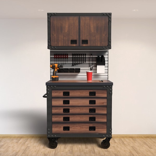 Duramax Rolling Tool Chest, Wood Top, 5 Drawer, Brown/Gray, Steel, Wood, 36 in W x 20 in D x 37 in H - 68006-N