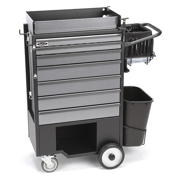 Flexcart FC-200 Tool Utility Cart, 7 Drawer, Silver, Steel, Aluminum, 14-1/2 in W x 14 in D x 45 in H - FC-200NT