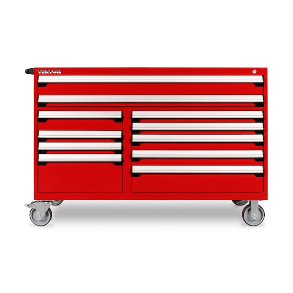Tekton Rolling Tool Cabinet, 11 Drawer, Red, Steel, 60 in W x 27 in D x 41-1/2 in H - OCL63202SST
