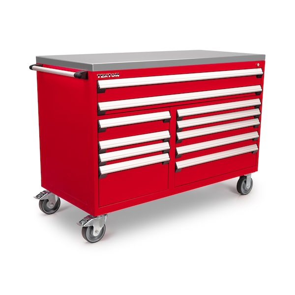 Tekton Rolling Tool Cabinet, 11 Drawer, Red, Steel, 60 in W x 27 in D x 41-1/2 in H - OCL63202SST