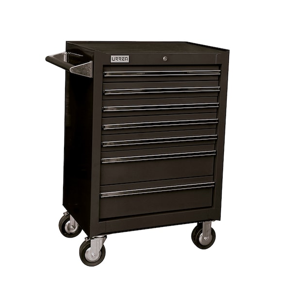 Urrea Roller Cabinet, 7 Drawer, Black, Steel, 27 in W x 39 in D x 18 in H - X27M7N