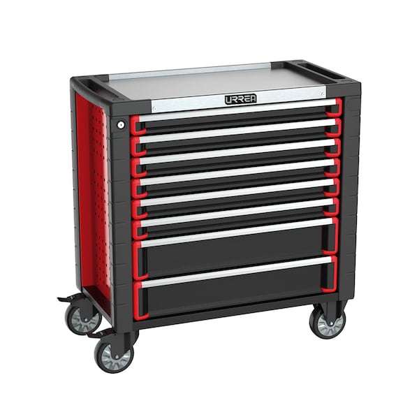 Urrea HD-Series Roller Cabinet, 8 Drawer, Red, Steel, 28 in W x 36 in D x 18 in H - HD35M8