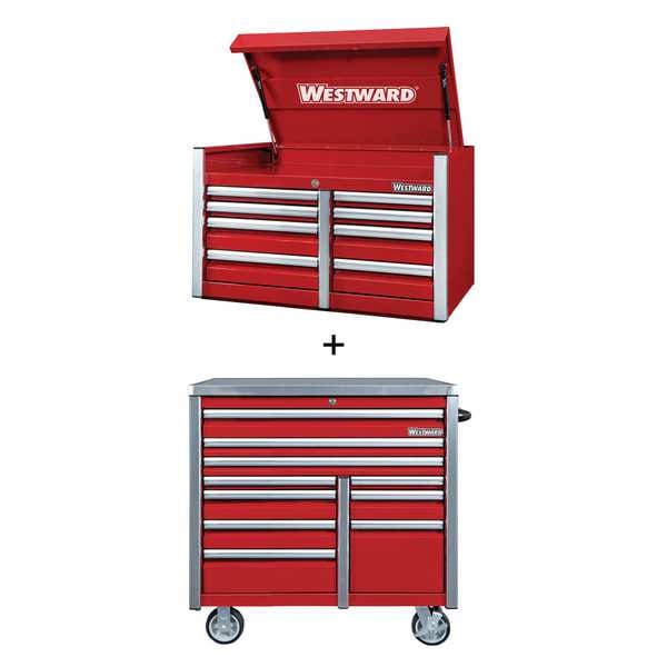 Westward WESTWARD Rolling Cabinet Kit, 18-Drawers, Powder Coated Red, 42" W x 26" D x 73.5" H - 361LP6