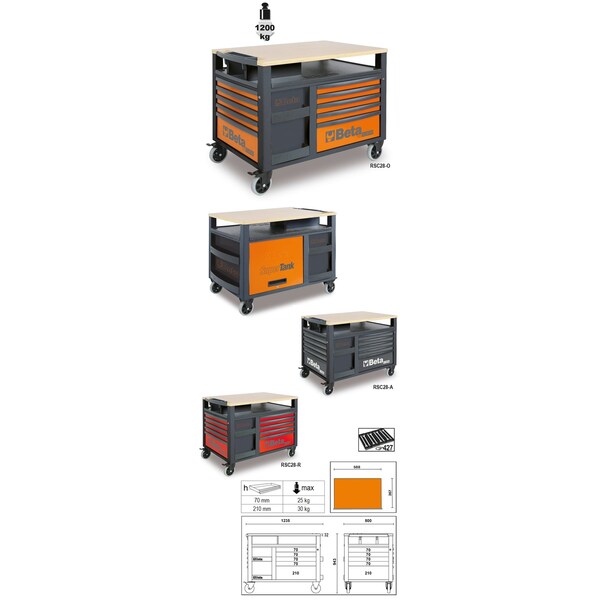 Beta Rolling Tool Cabinet, 10 Drawer, Orange, 23 in W x 14 in D - 028003001