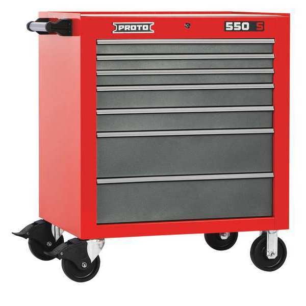 Proto 550S Series Rolling Tool Cabinet, 7 Drawer, Black, Steel, 34 in W x 25-1/4 in D x 41 in H - J553441-7BK