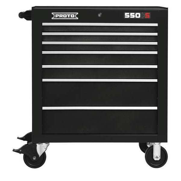 Proto 550S Series Rolling Tool Cabinet, 7 Drawer, Black, Steel, 34 in W x 25-1/4 in D x 41 in H - J553441-7BK