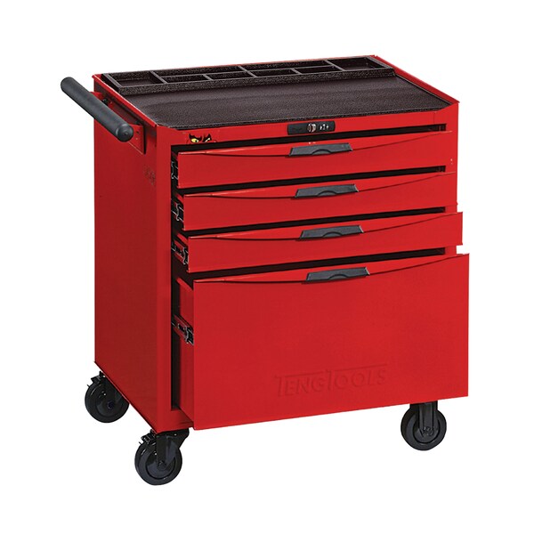 Teng Tools 8 Series Roller Cabinet, 4 Drawer, Red, Steel, 26 in W x 18 in D x 31 in H - TCW804NU