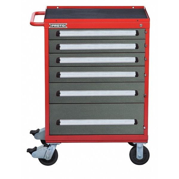 Proto 560 Series Rolling Tool Cabinet, 6 Drawer, Red/Gray, Steel, 30 in W x 21-1/2 in D x 42-1/2 in H - J563042-6SG
