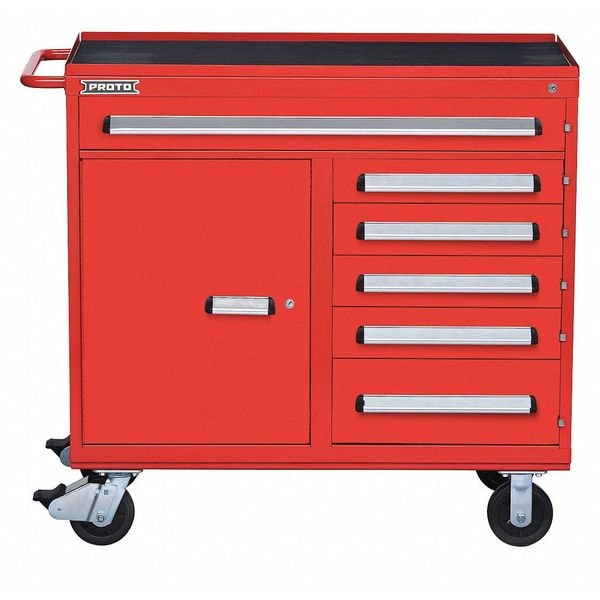Proto 560 Series Rolling Tool Cabinet, 6 Drawer, Red, Steel, 45 in W x 21-1/2 in D x 42-1/2 in H - J564542-6RD-1S