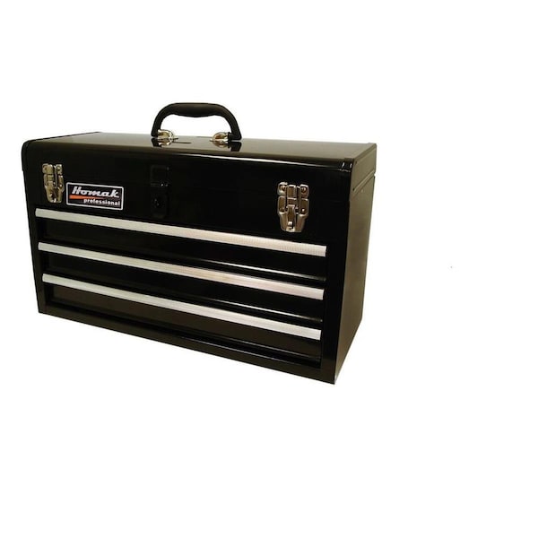 Homak 11.80 x 20.50 x 8.60 in. 3 Drawer Ball Bearing Toolbox & Chest - Black - HO297194