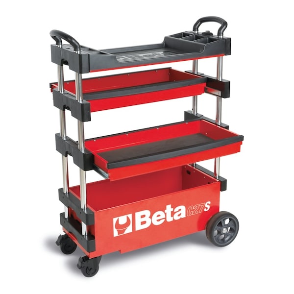 Beta C27S Tool Trolley, 3 Drawer, Red, Sheet Metal, 27 in W x 12 in D x 39 in H - C27S-R