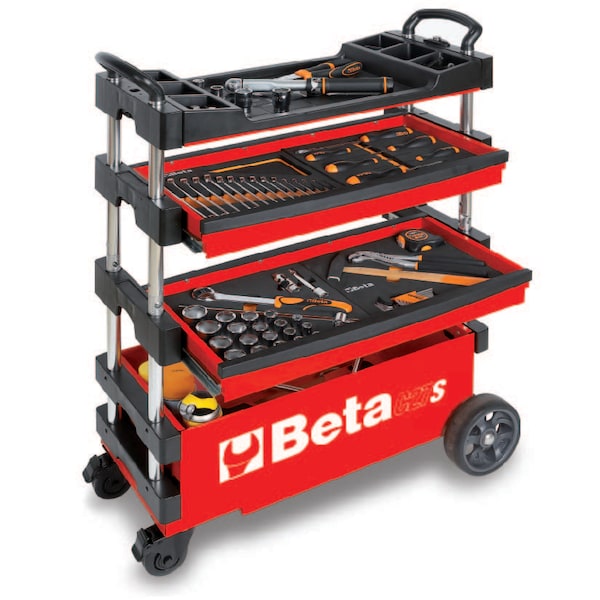 Beta C27S Tool Trolley, 3 Drawer, Red, Sheet Metal, 27 in W x 12 in D x 39 in H - C27S-R