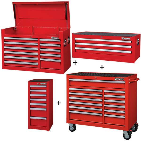 Westward WESTWARD Rolling Cabinet Kit, 34 Drawer, Red, Steel, 57-1/2 in W x 19 in D x 82 in H - 361LP3