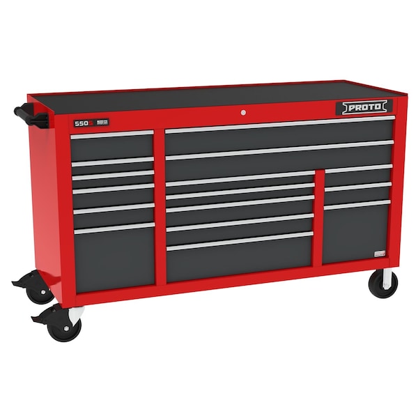 Proto 550 Series Rolling Tool Cabinet, 16 Drawer, Red/Gray, 67 in W x 25-1/4 in D x 41 in H - J556741B-16SGPD